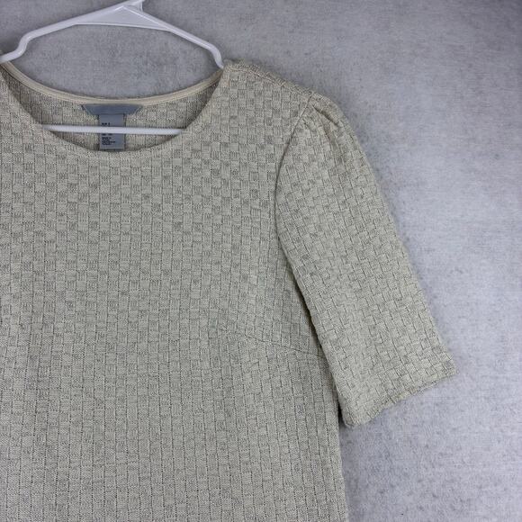 H&M Short Sleeve Weave Sweater Top Women's Small Ivory Mettalic Silver Tailored - Picture 5 of 12
